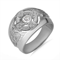 Gold Personalized Celtic Cross Birthstone Men's Ring(Available in Yellow And White Gold)