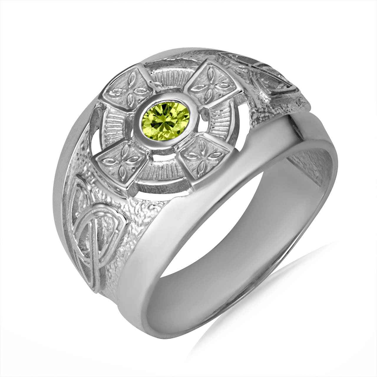 Gold Personalized Celtic Cross Birthstone Men's Ring(Available in Yellow And White Gold)