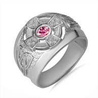 Gold Personalized Celtic Cross Birthstone Men's Ring(Available in Yellow And White Gold)