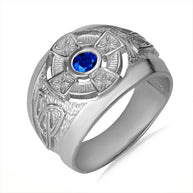 Gold Personalized Celtic Cross Birthstone Men's Ring(Available in Yellow And White Gold)
