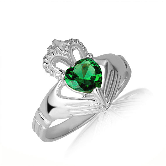 Gold Woman's Elegant Claddagh Birthstone Heart Shape Ring (Available in Yellow/Rose/White Gold)