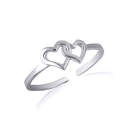 Silver Double Heart Toe Ring