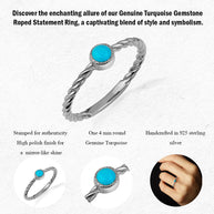 .925 Sterling Silver Genuine Turquoise Gemstone Rope Statement Ring