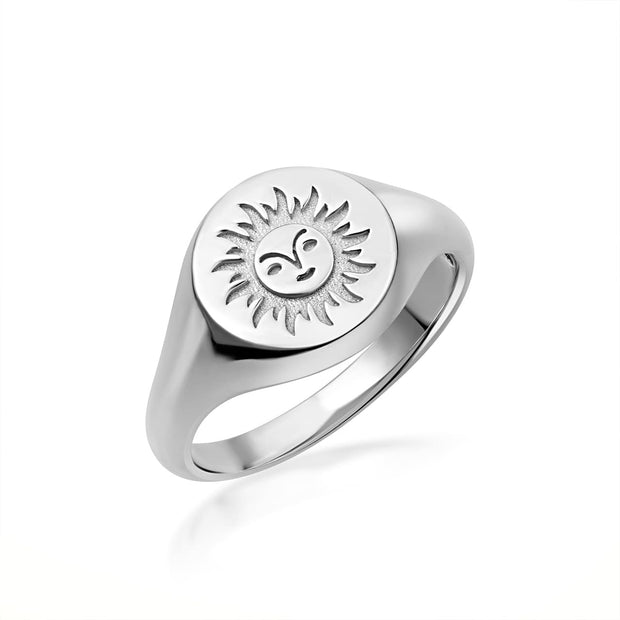 .925 Sterling Silver Sun Face Signet Ring