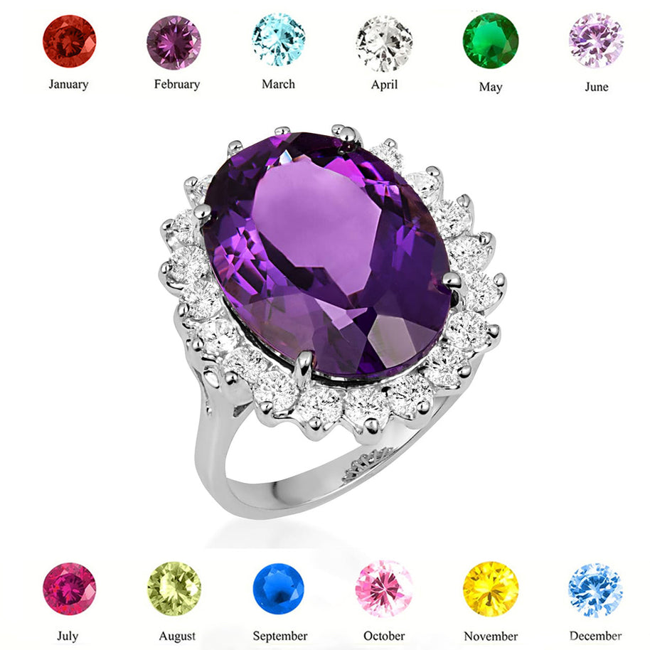 .925 Sterling Silver Oval Gemstone Halo Ring
