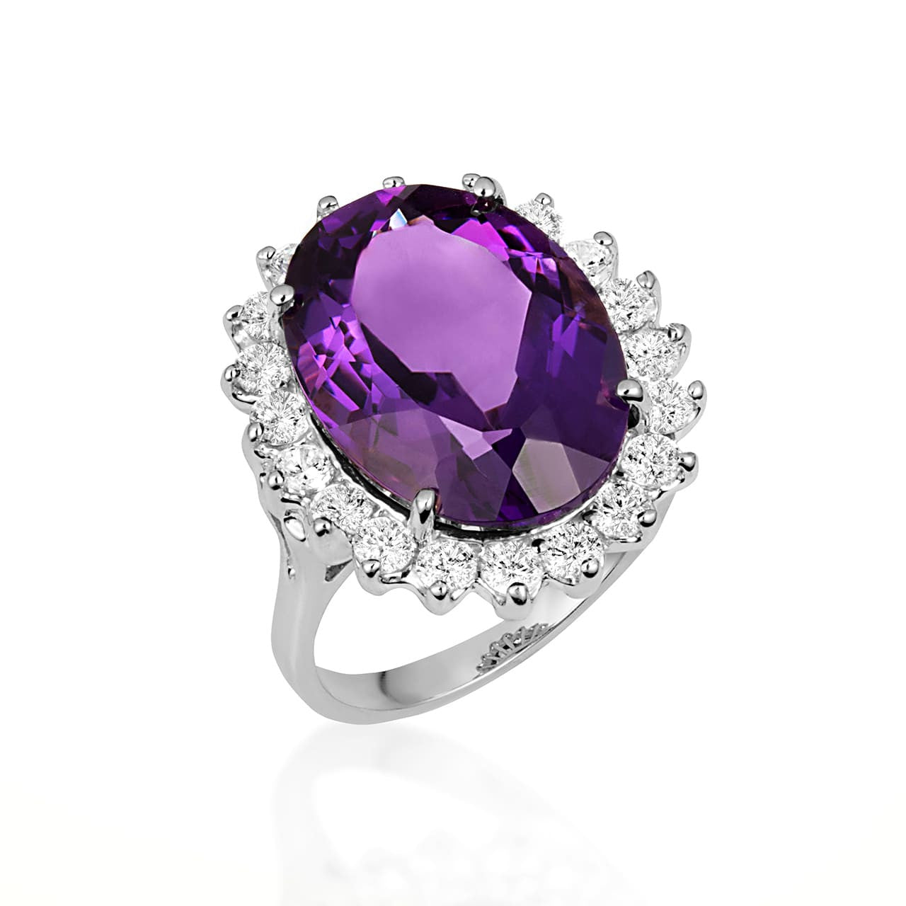 .925 Sterling Silver Oval Gemstone Halo Ring