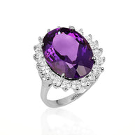 .925 Sterling Silver Oval Gemstone Halo Ring