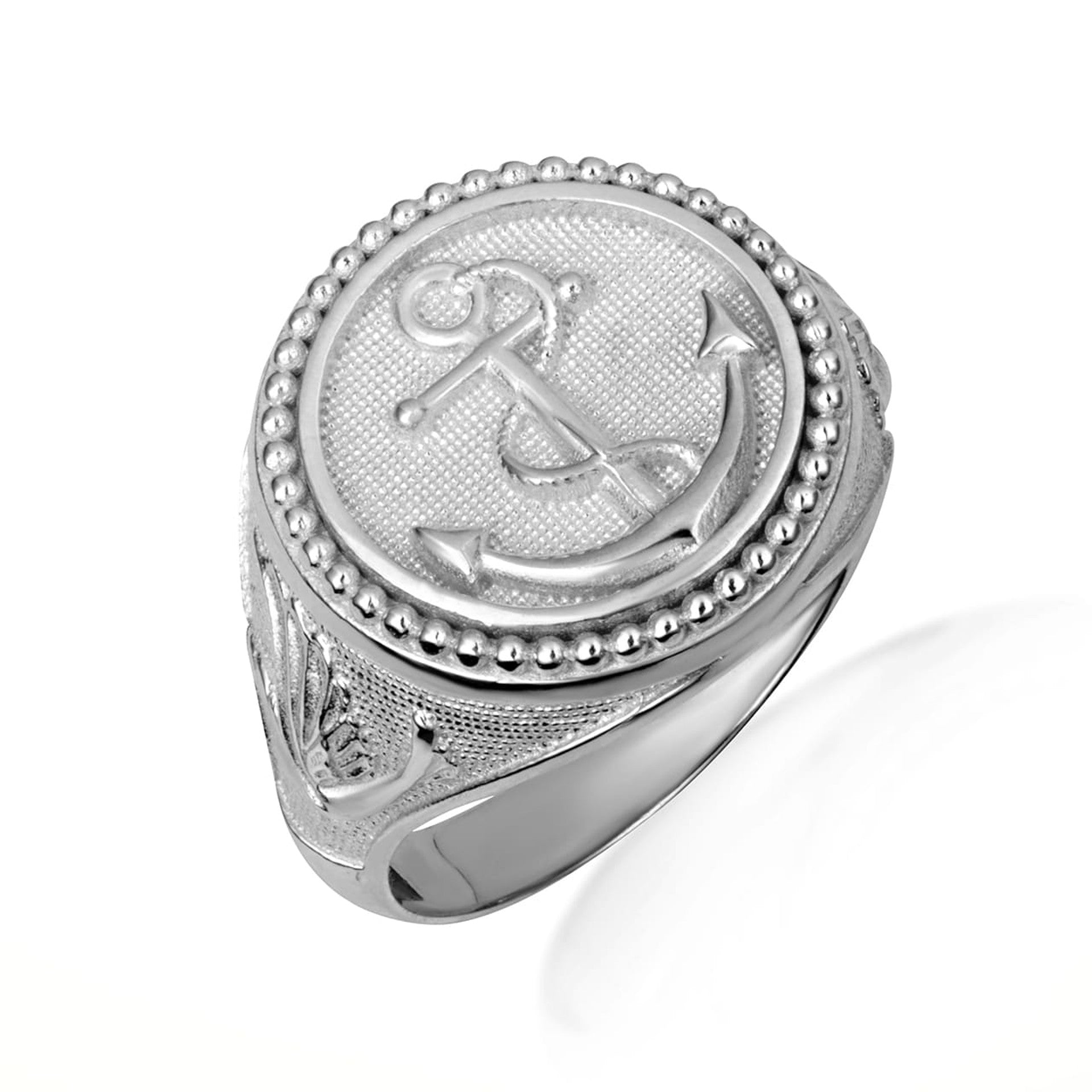 .925 Sterling Silver Nautical Anchor Rope Beaded Dove Signet Ring