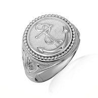 Gold Nautical Anchor Rope Beaded Dove Signet Ring (Available in Yellow/Rose/White Gold)