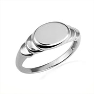 Gold Ribbed Oval Engravable Signet Ring (Available in Yellow/Rose/White Gold)