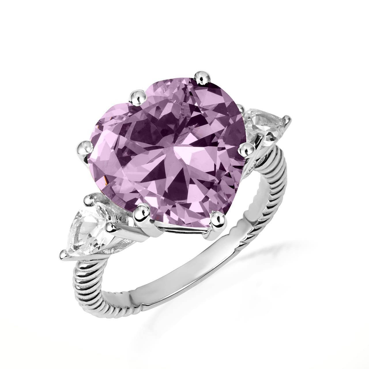 .925 Sterling Silver Heart Gemstone Rope Band Ring