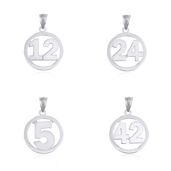 .925 Sterling Silver Personalized Jersey Number Sports Circle Pendant Necklace