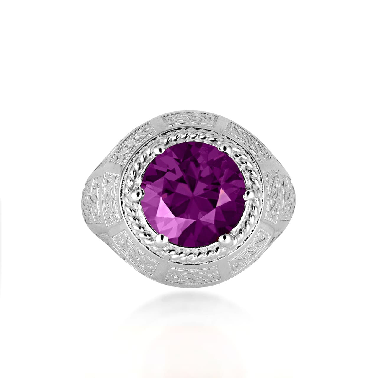 .925 Sterling Silver Irish Celtic Trinity Knot Gemstone Rope Ring