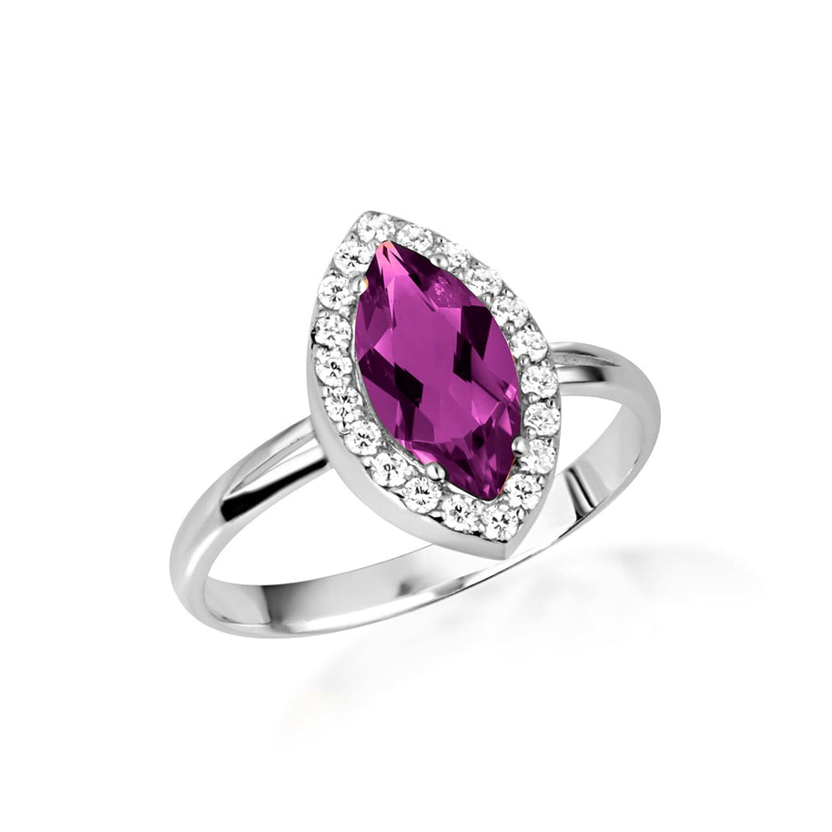 925 Sterling Silver Marquise Cut Birthstone Halo Ring