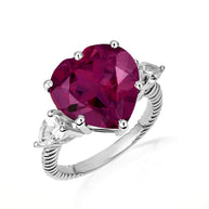.925 Sterling Silver Heart Gemstone Rope Band Ring