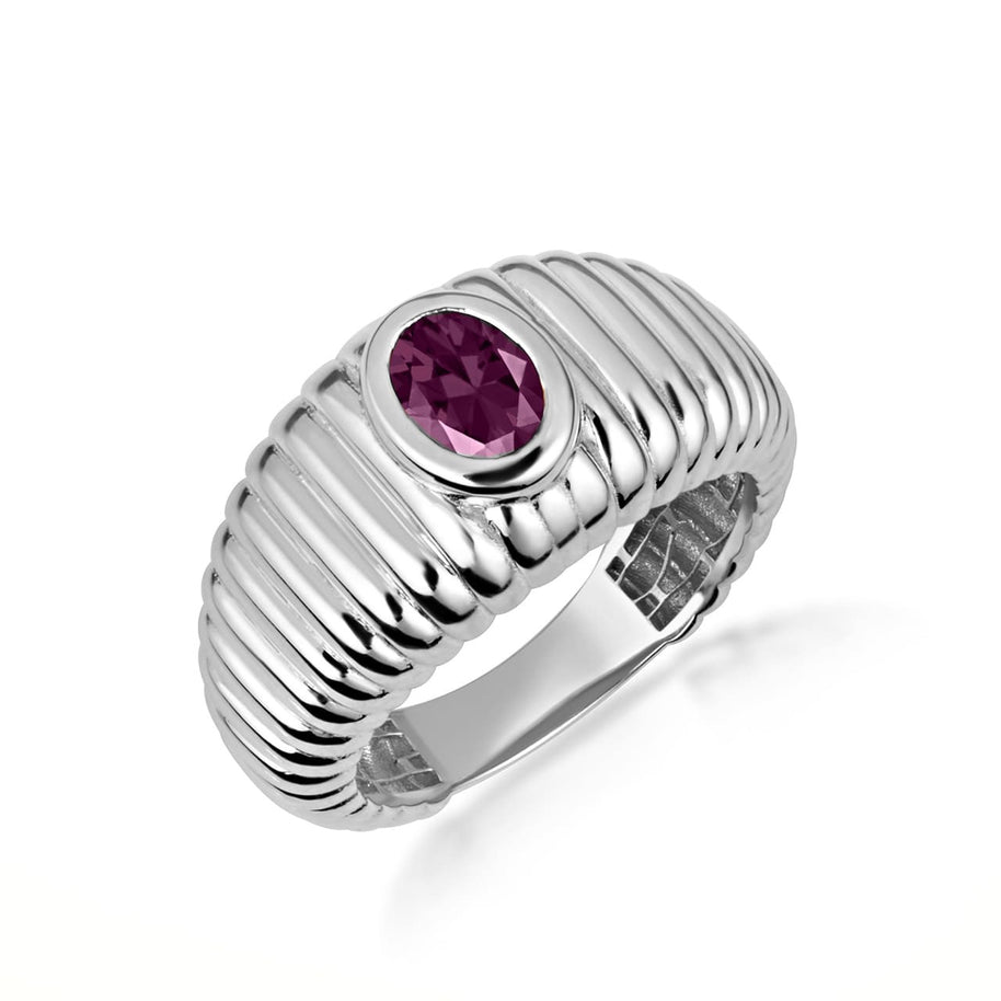.925 Sterling Silver Oval Birthstone Ribbed Cocktail Ring