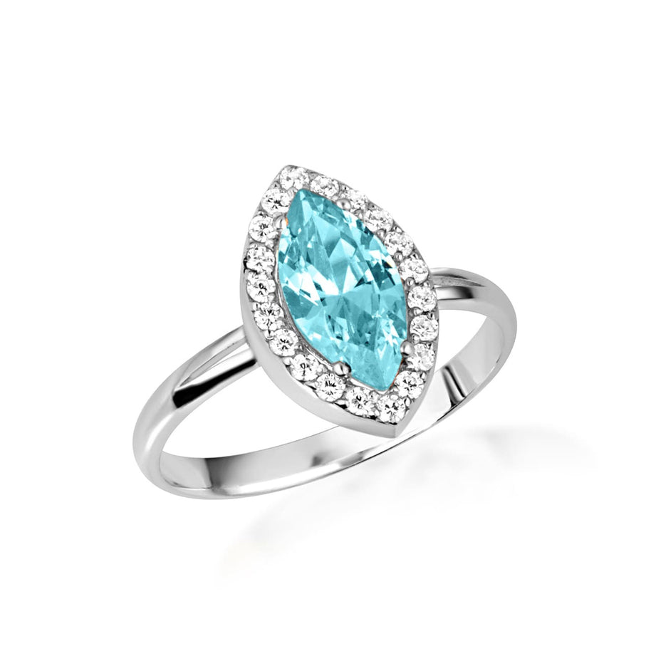 925 Sterling Silver Marquise Cut Birthstone Halo Ring