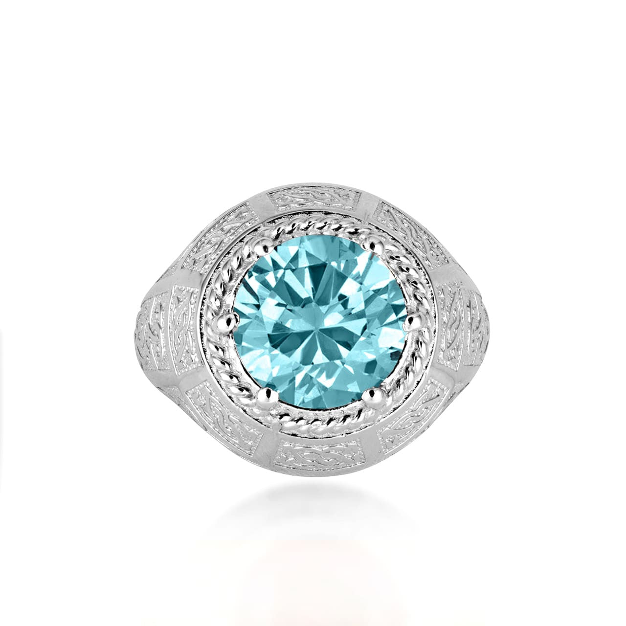 .925 Sterling Silver Irish Celtic Trinity Knot Gemstone Rope Ring