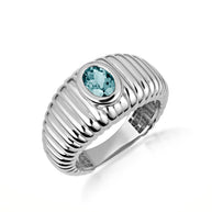 .925 Sterling Silver Oval Birthstone Ribbed Cocktail Ring