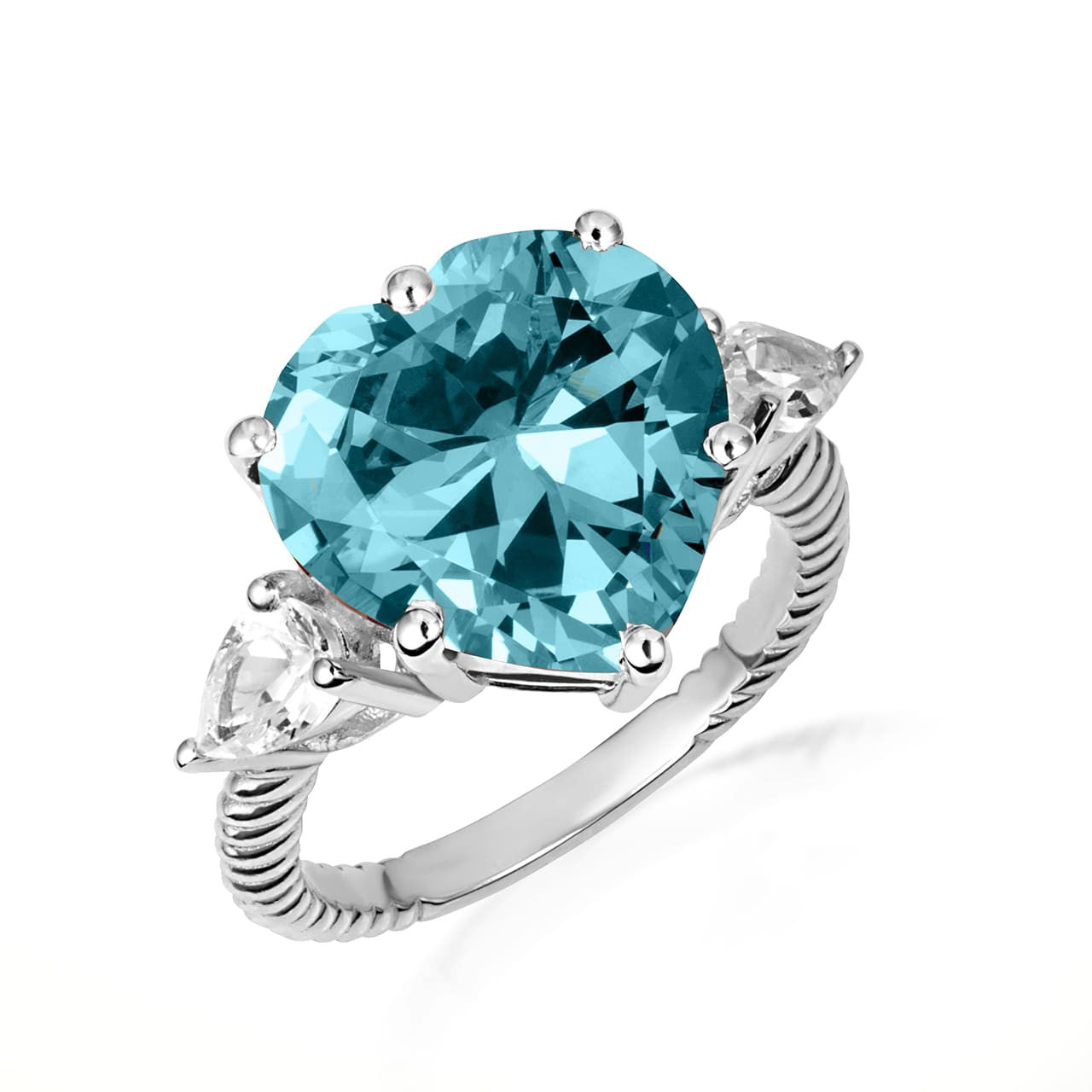 .925 Sterling Silver Heart Gemstone Rope Band Ring