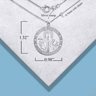 .925 Sterling Silver Cubic Zirconia Patron Saint Benedict Medal Round Pendant Necklace