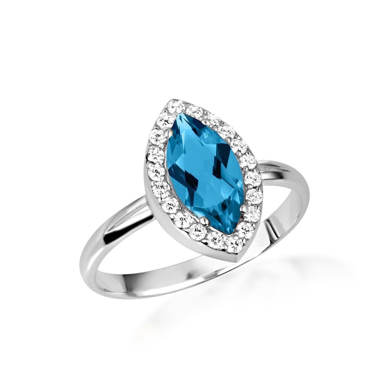 925 Sterling Silver Marquise Cut Birthstone Halo Ring