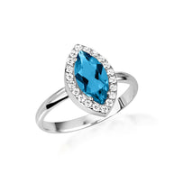 925 Sterling Silver Marquise Cut Birthstone Halo Ring