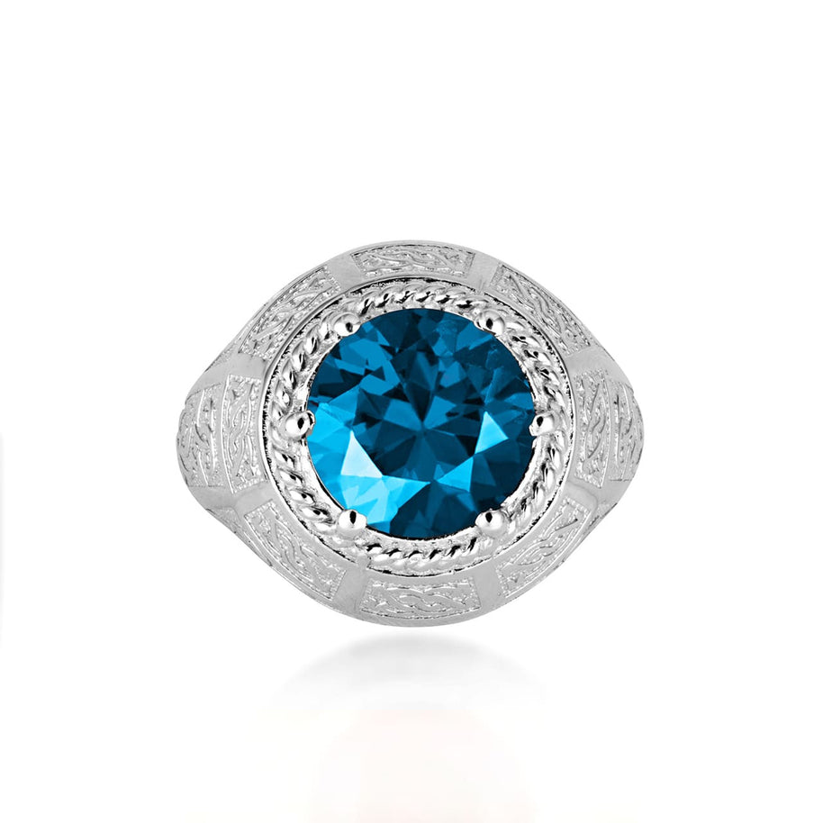 .925 Sterling Silver Irish Celtic Trinity Knot Gemstone Rope Ring