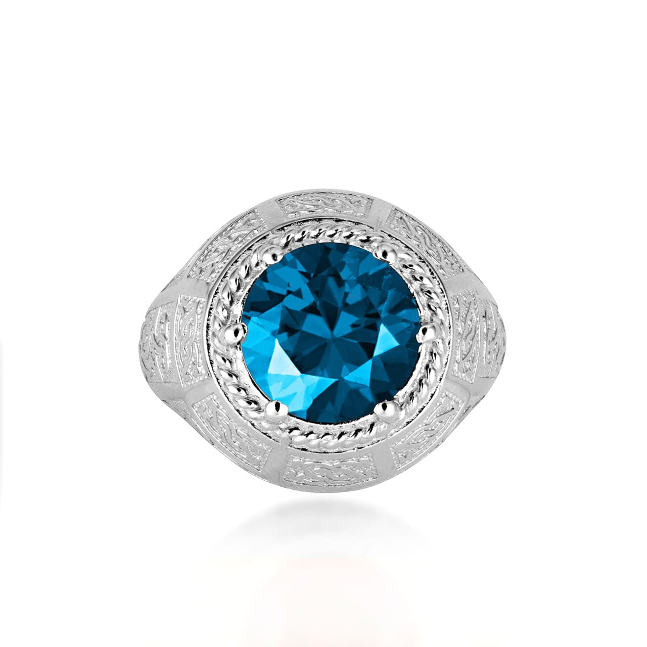 .925 Sterling Silver Irish Celtic Trinity Knot Gemstone Rope Ring