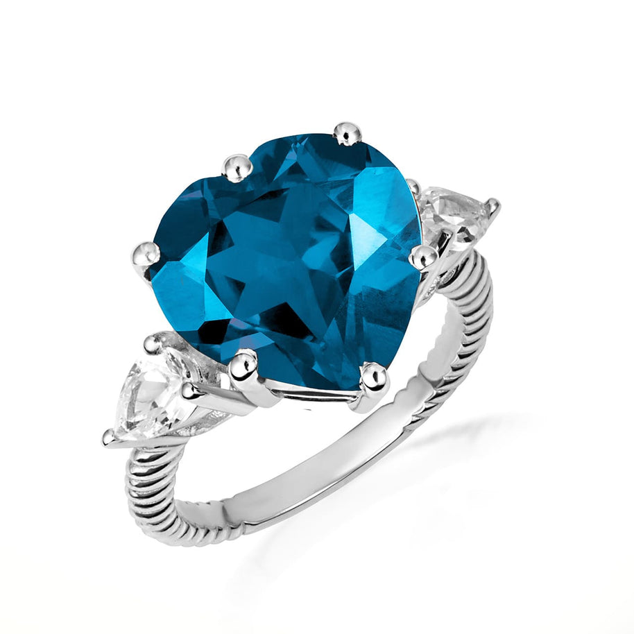 .925 Sterling Silver Heart Gemstone Rope Band Ring
