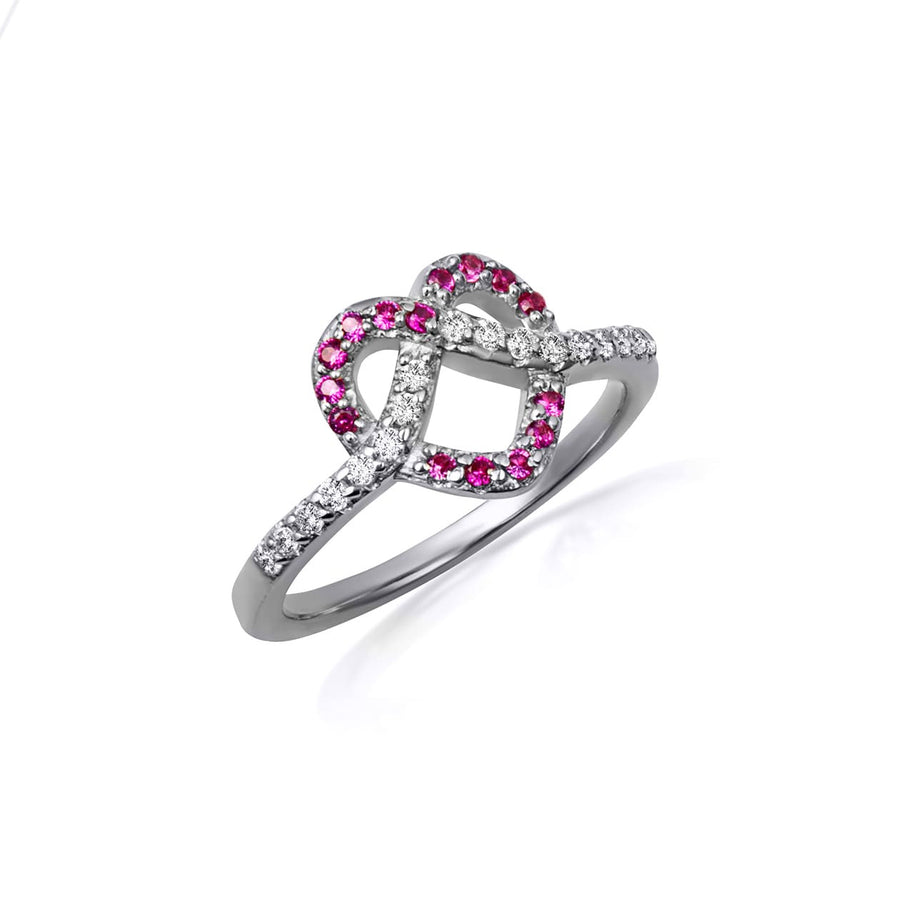 .925 Sterling Silver Heart Chevron Gemstone Band Ring