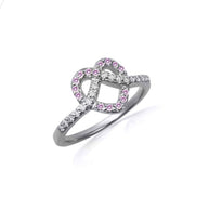 .925 Sterling Silver Heart Chevron Gemstone Band Ring