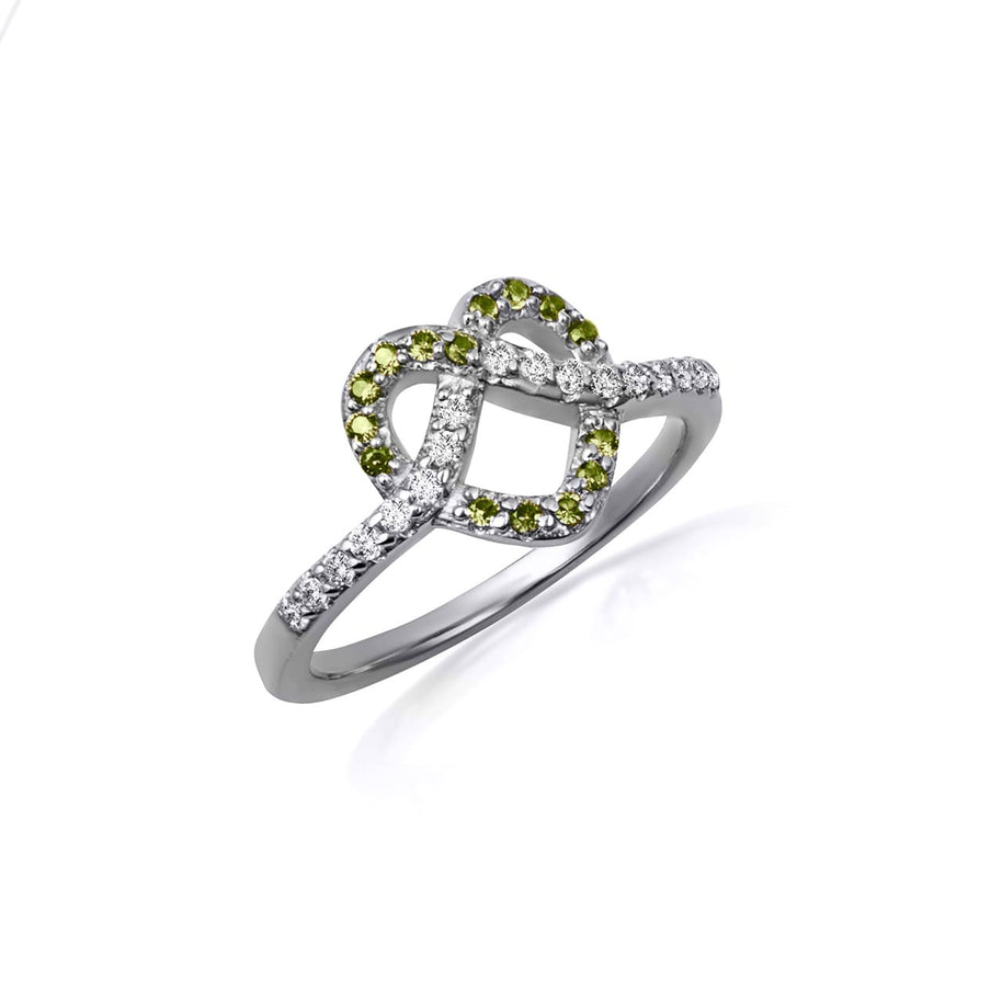 .925 Sterling Silver Heart Chevron Gemstone Band Ring