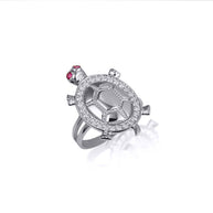 Gold Sea Turtle Cubic Zirconia Studded Ring 1.5mm (Available in Yellow/Rose/White Gold)