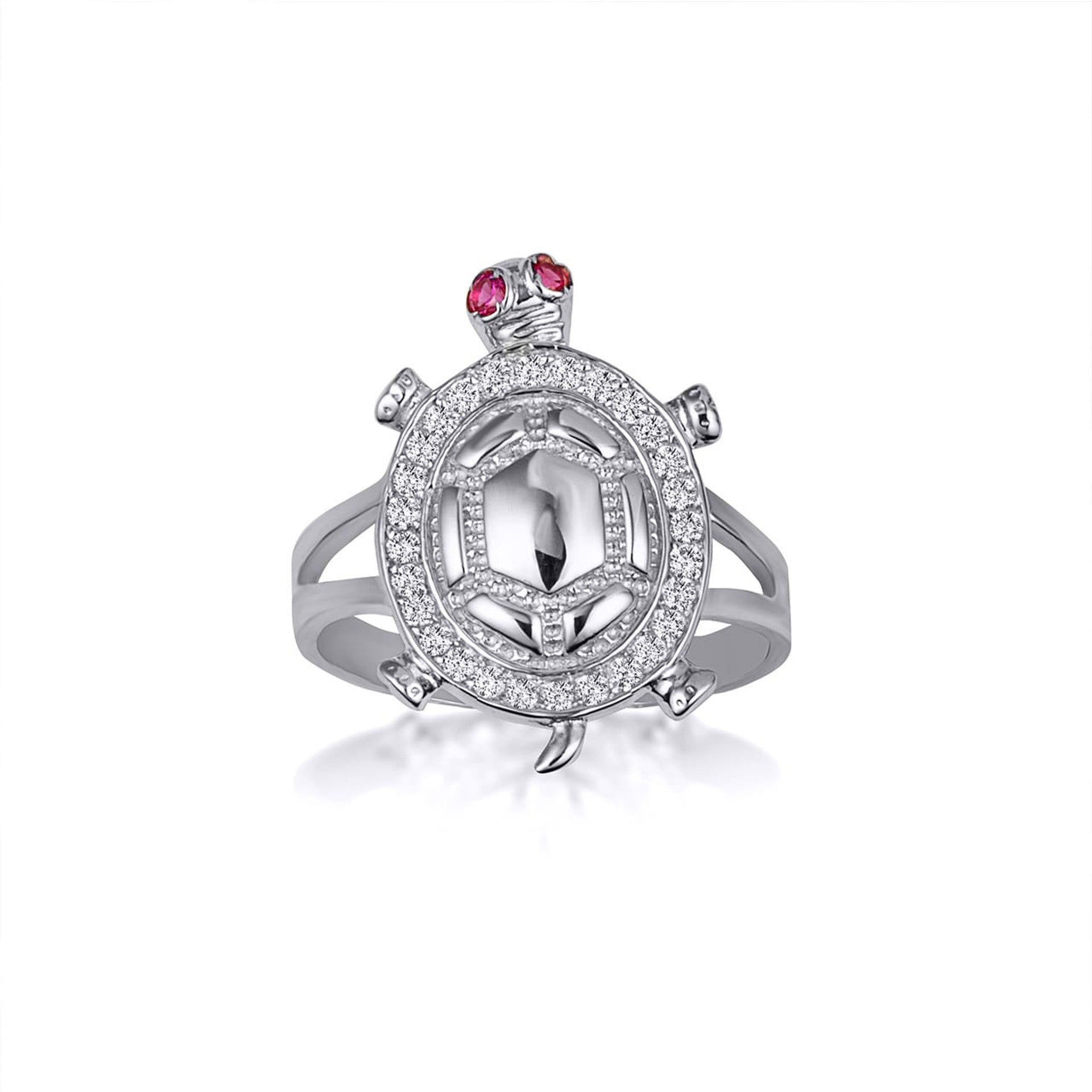Gold Sea Turtle Cubic Zirconia Studded Ring 1mm (Available in Yellow/Rose/White Gold)