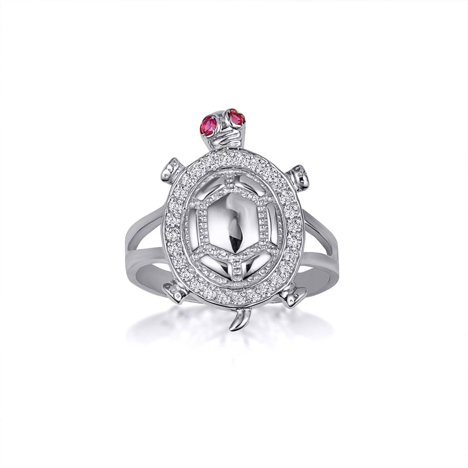 Gold Sea Turtle Cubic Zirconia Studded Ring 1mm (Available in Yellow/Rose/White Gold)