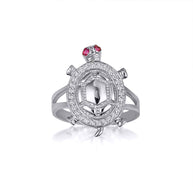 Gold Sea Turtle Cubic Zirconia Studded Ring 1mm (Available in Yellow/Rose/White Gold)