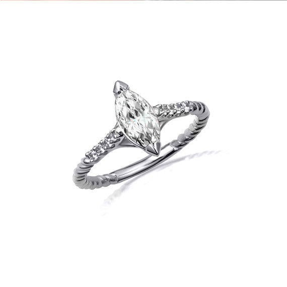 .925 Sterling Silver Marquise Cut Gemstone CZ Roped Twist Ring