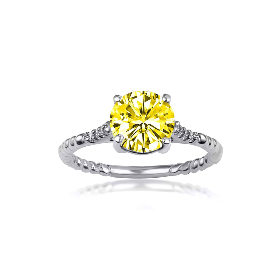 .925 Sterling Silver Gemstone Ribbed Band CZ Ring