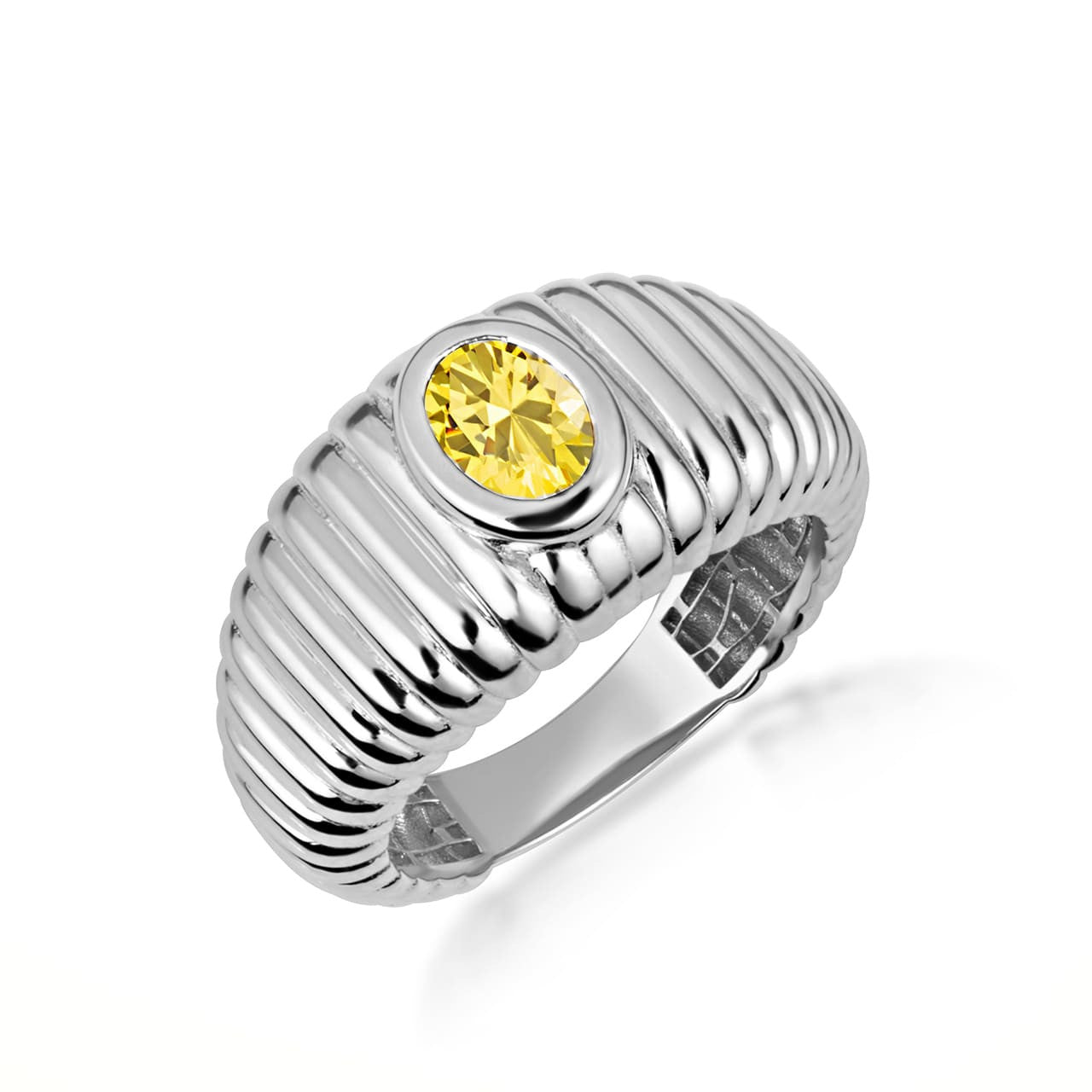 .925 Sterling Silver Oval Birthstone Ribbed Cocktail Ring