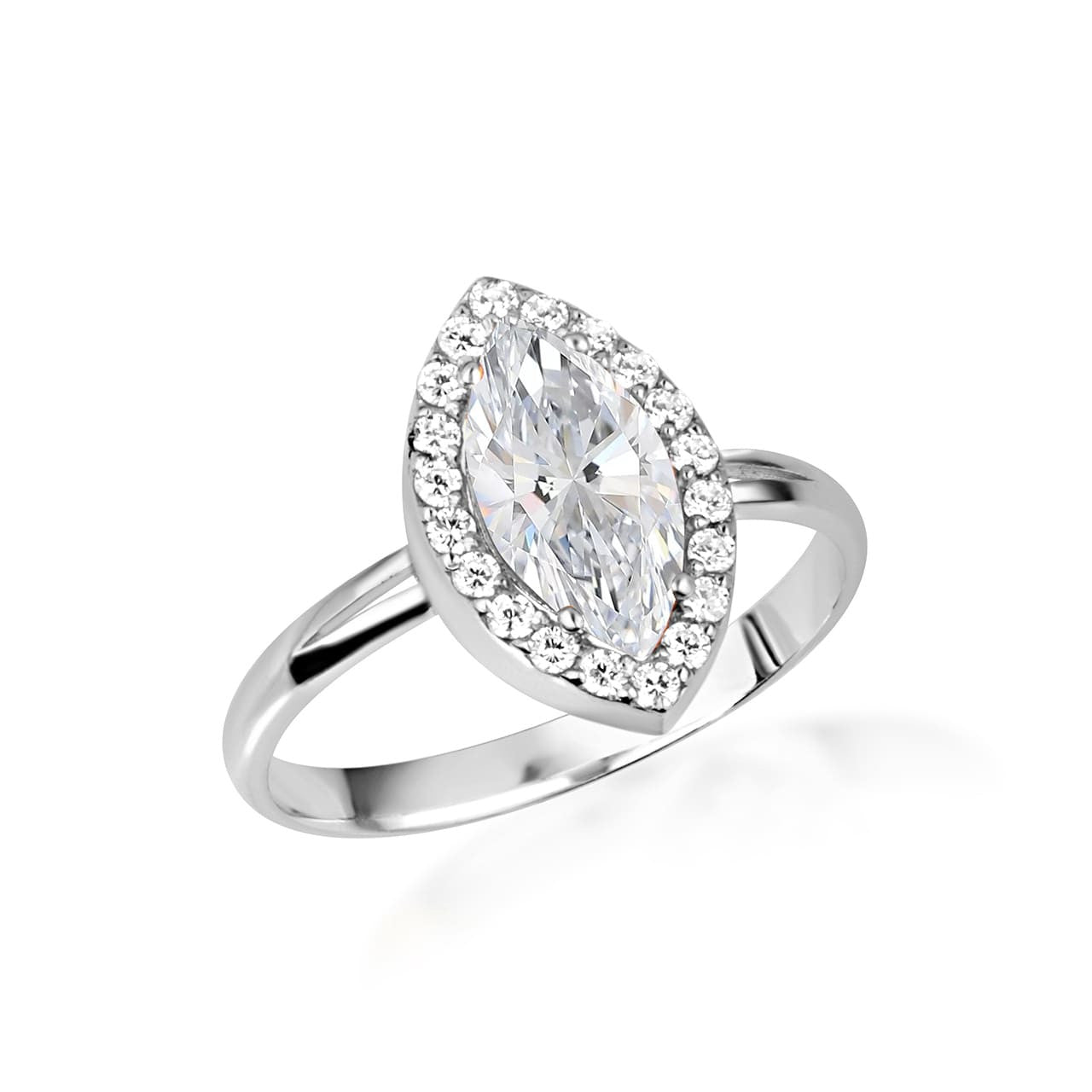 925 Sterling Silver Marquise Cut Birthstone Halo Ring