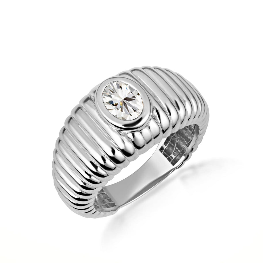 .925 Sterling Silver Oval Birthstone Ribbed Cocktail Ring