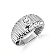 .925 Sterling Silver Oval Birthstone Ribbed Cocktail Ring