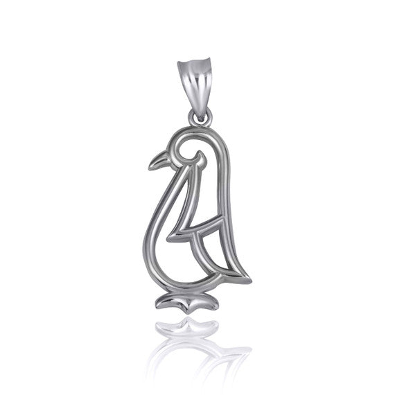 .925 Sterling Silver Penguin Silhouette Pendant Necklace