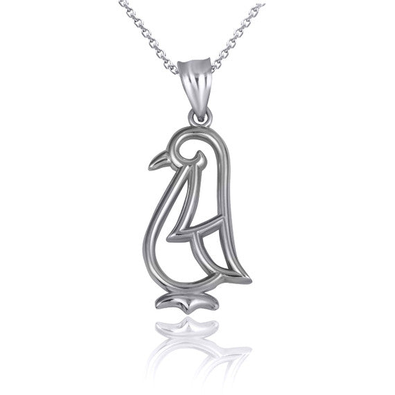 .925 Sterling Silver Penguin Silhouette Pendant Necklace