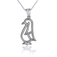 .925 Sterling Silver Penguin Silhouette Pendant Necklace