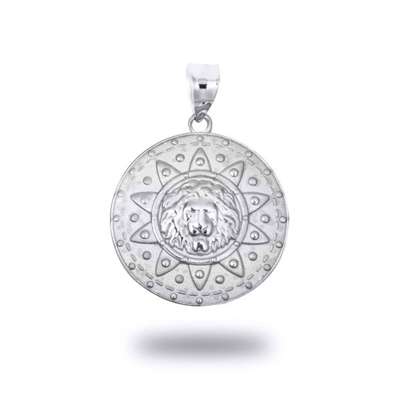 Gold Lion Head Sun Beaded Medallion Pendant Necklace (Available in Yellow/Rose/White Gold)