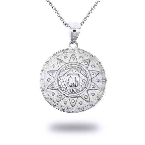 Gold Lion Head Sun Beaded Medallion Pendant Necklace (Available in Yellow/Rose/White Gold)