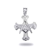 Gold Freemason Cross Square and Compass Pendant Necklace (Available in Yellow/Rose/White Gold)