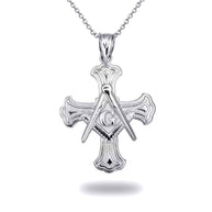 Gold Freemason Cross Square and Compass Pendant Necklace (Available in Yellow/Rose/White Gold)